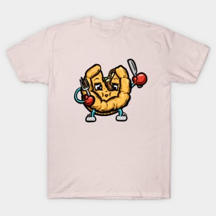 Cute Meat Pie Cartoon Character Illustration with knife and fork T-Shirt